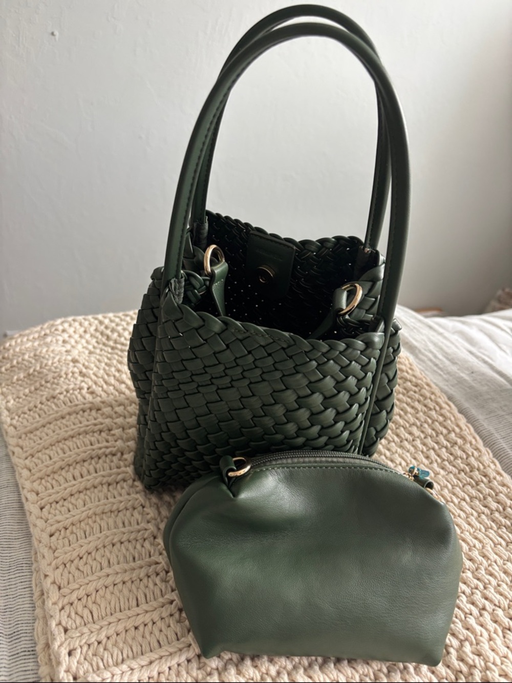 Anthropologie The Hollace Bucket Tote Bag in Dark Green - Women's Handbag